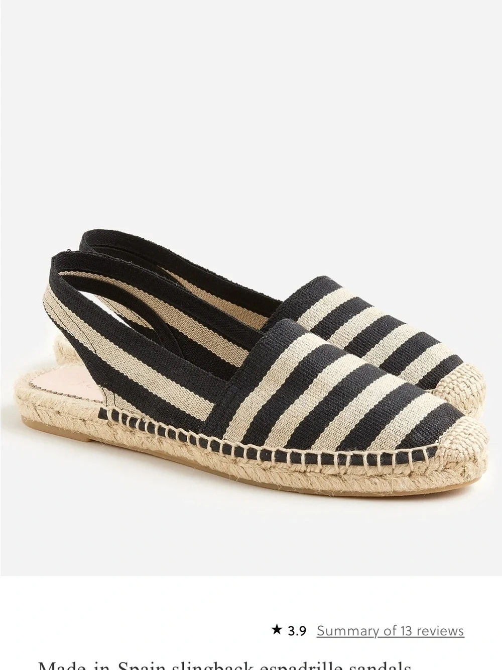 NWT MADE IN SPAIN J. Crew Black & Cream Striped Slingback Espadrilles